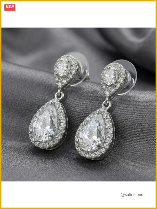 Amazon.com: Wedding Zircon Teardrop Clip On Earrings For  Cubic Zirconia Teardrop Dangle Earrings for Bridal and Wedding
